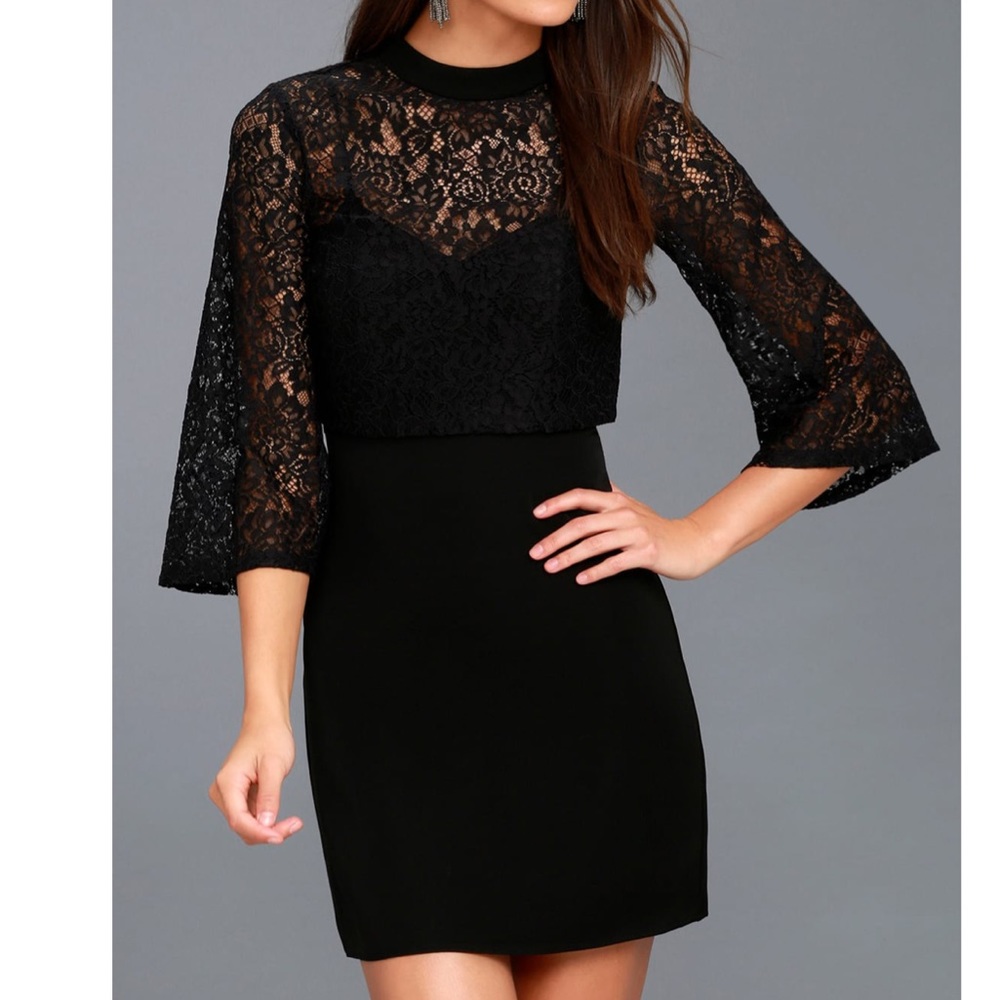 ALI & JAY black lace topped mini dress NWT